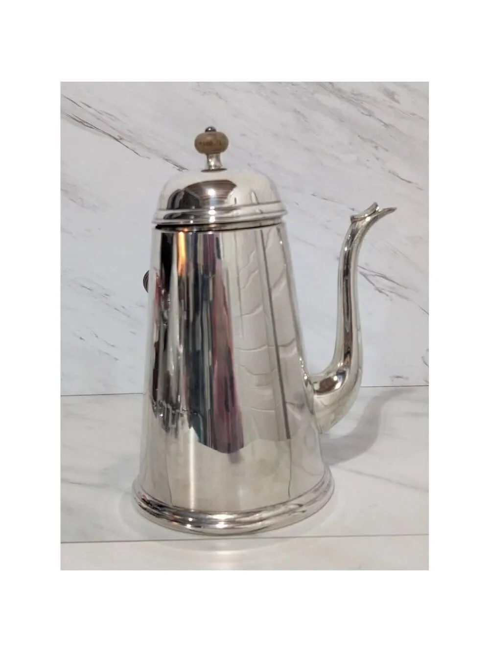 Antique Queen Anne Silver Hot Beverage Container Wood Side Handle Coffee Pot